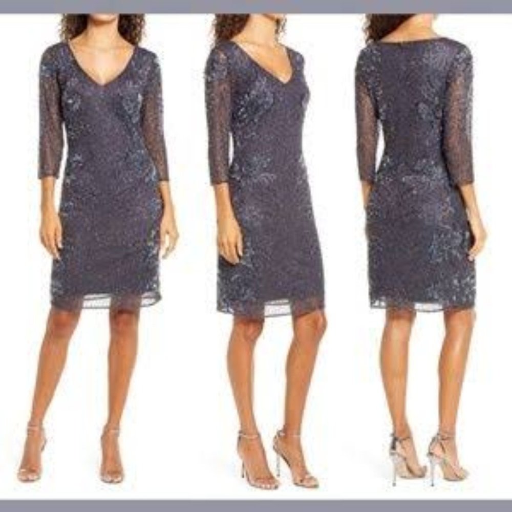 PISARRO NIGHTS Beaded V-neck Cocktail Dress Size 16